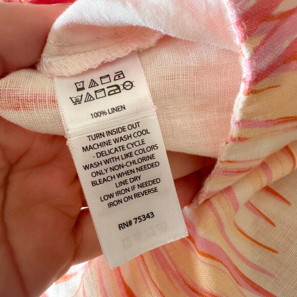 Tahari Pink + Orange Palm Print Linen Wide Leg Pull On Pant Small Beach Vacation - Picture 5 of 8